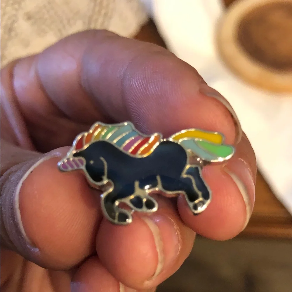 Black Unicorn Rainbow Mane Enamel Pin for Kids